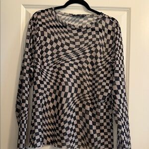 Davi & Dani Checkered Black and White Women's Mesh Top